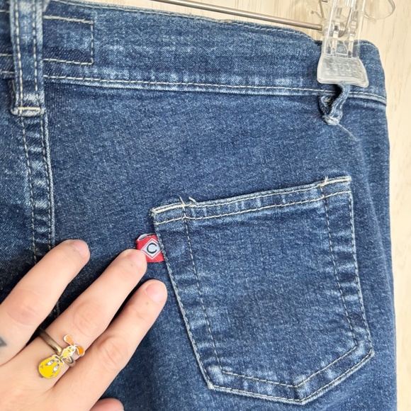 Vintage Small Cutout Low Waist Stretch Flare Denim Blue Jeans - Picture 5 of 7